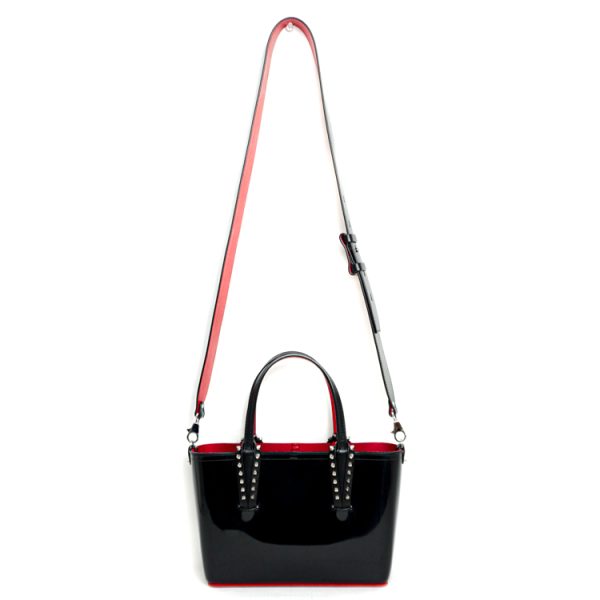 4 Christian Louboutin Tote Shoulder Bag Spike Studs Patent Leather Calfskin Black Red Silver Hardware