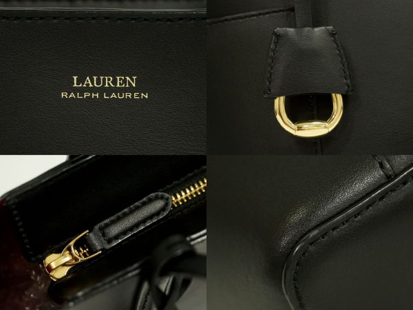 4 Ralph Lauren 2way Shoulder Bag Handbag Pochette Leather Black Bag