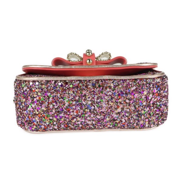 4 Christian Louboutin Sweet Charity Ribbon Shoulder Bag Party Bag Leather Glitter Pink Gold Hardware Multicolor