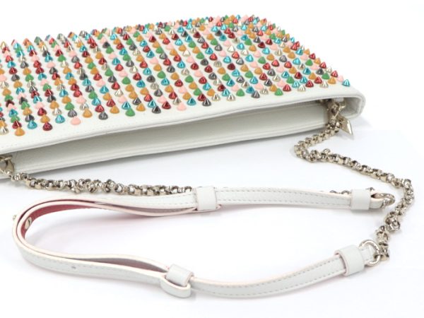 4 Christian Louboutin Ruby Posh Shoulder Clutch Bag Studs Leather Multicolor White