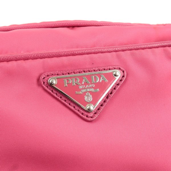 5 Prada Diagonal Shoulder Bag Nylon Leather Pink