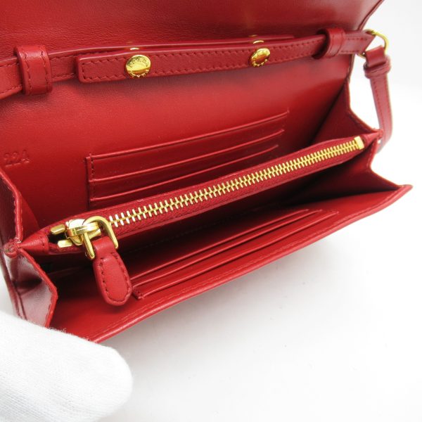 5 Prada Shoulder Bag Wallet Leather Nylon Red