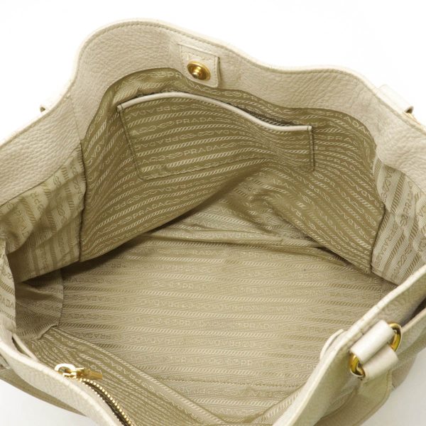 5 Prada Tote Shoulder Bag Shawl Leather Ivory White Gold Hardware