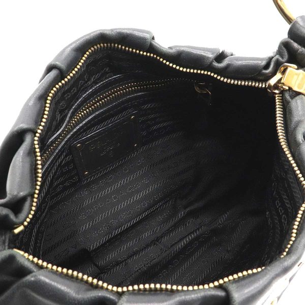 5 Prada Chain Shoulder Bag Shawl Leather Nero Black Gold Hardware