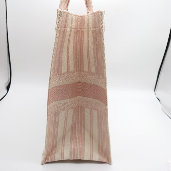 5 Christian Dior Book Tote Handbag Tote Bag Canvas Pink Striped Bag Shoulder Bag