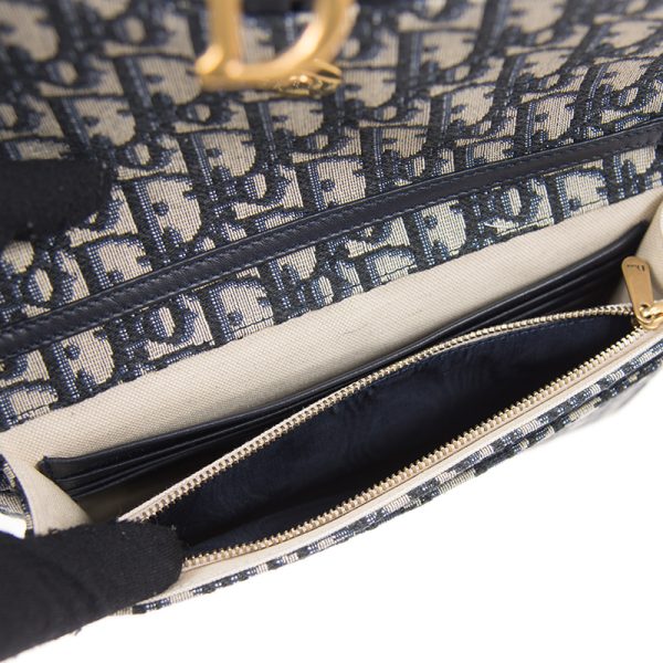 5 Christian Dior Saddle Pouch Chain Shoulder Bag Canvas Blue