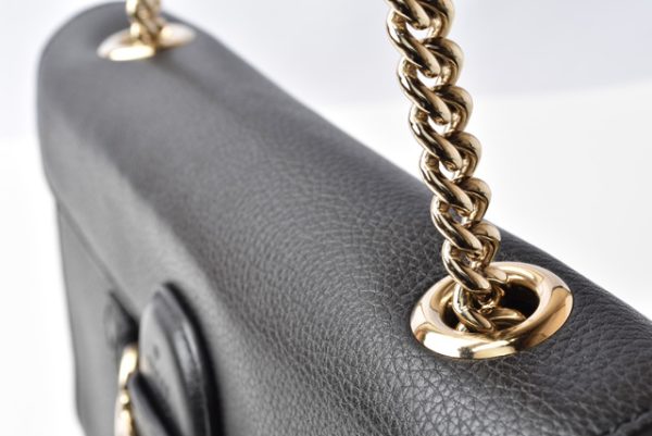 5 Gucci Chain Shoulder Bag Leather Black