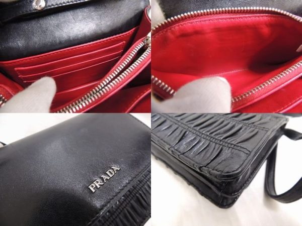 6 Prada Shoulder Wallet Pochette Leather Black