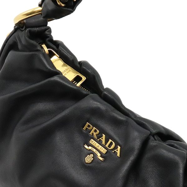 6 Prada Chain Shoulder Bag Shawl Leather Nero Black Gold Hardware