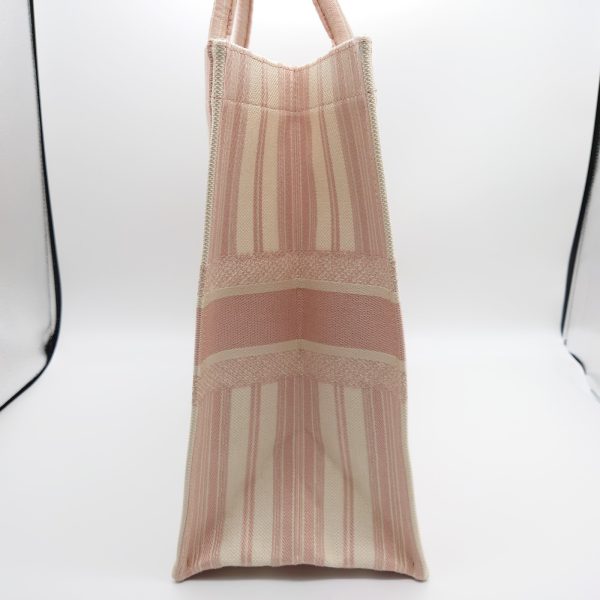 6 Christian Dior Book Tote Handbag Tote Bag Canvas Pink Striped Bag Shoulder Bag