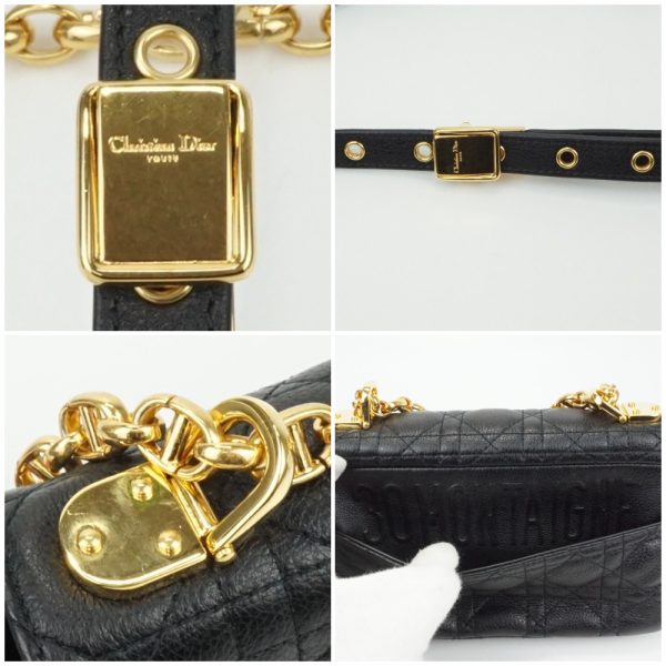 6 Christian Dior Shoulder Bag Crossbody Bag Small Bag Black Gold Hardware