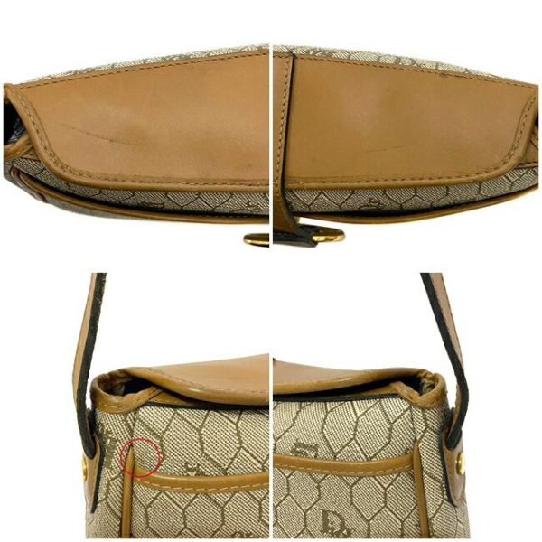 6 Christian Dior Shoulder Bag PVC leather Gray Beige Gold Honeycomb