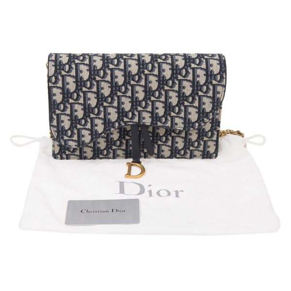 6 Christian Dior Saddle Pouch Chain Shoulder Bag Canvas Blue