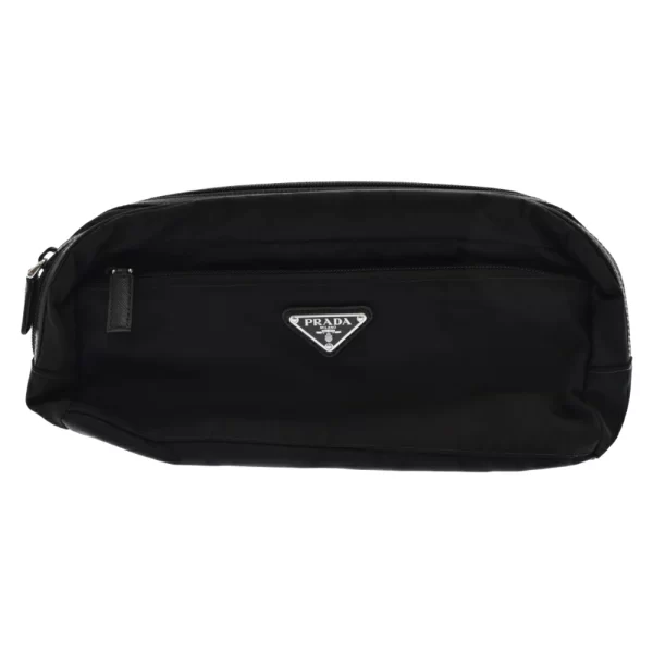 6 Prada Tessuto Saffiano Triangle Logo Nylon Saffiano Leather Travel Pouch Clutch Bag Black