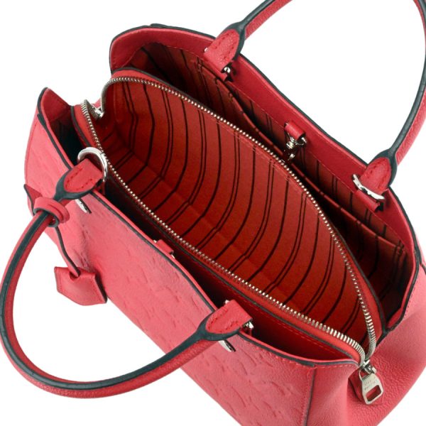 6 Louis Vuitton Montaigne BB Monogram Implant Dahlia Red Leather 2WAY Handbag Shoulder Bag