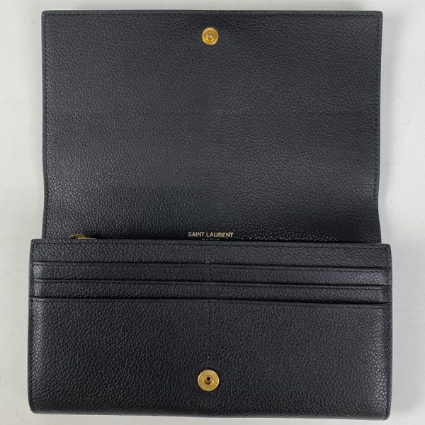 6 Saint Laurent Billfold Coin Purse Long Wallet Leather Black