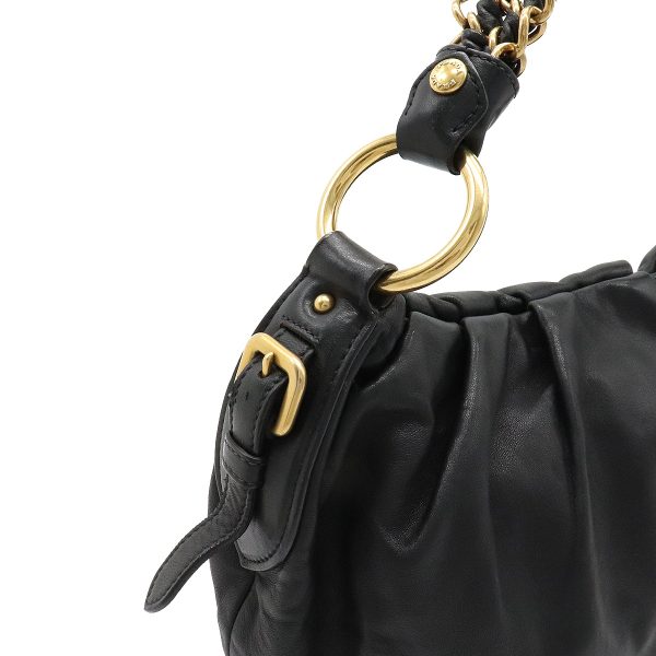 7 Prada Chain Shoulder Bag Shawl Leather Nero Black Gold Hardware