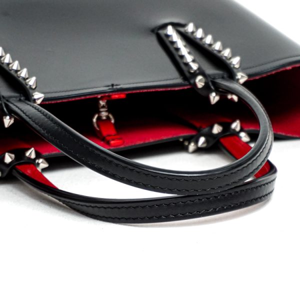 7 Christian Louboutin Tote Shoulder Bag Spike Studs Patent Leather Calfskin Black Red Silver Hardware