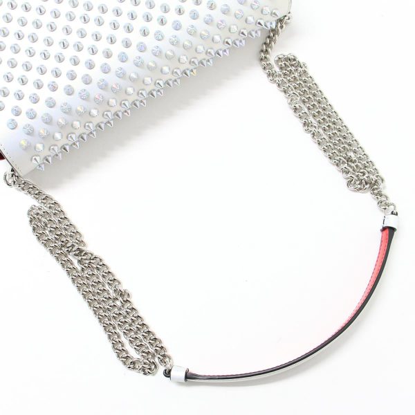 7 Christian Louboutin Clutch Shoulder 2 Way Bag Leather Silver