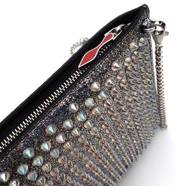 7 Christian Louboutin Spike Studs Shoulder Bag Clutch Bag Silver