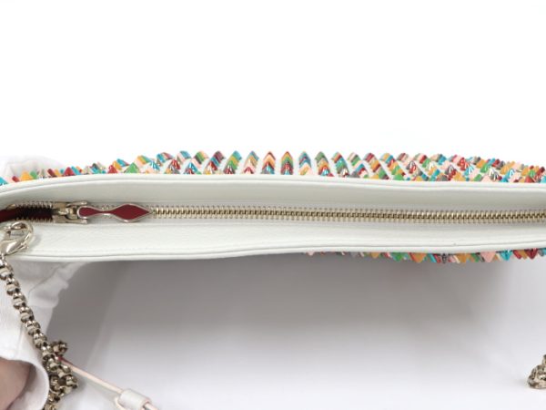 7 Christian Louboutin Ruby Posh Shoulder Clutch Bag Studs Leather Multicolor White