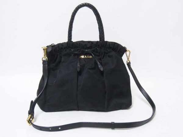 7 Prada Shoulder Bag Nylon Leather Black