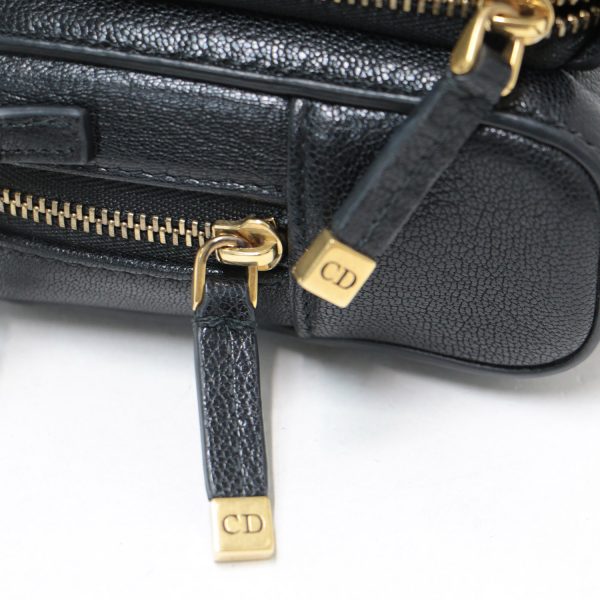 8 Christian Dior Mini Pochette Saddlebag Double Pouch Leather Black