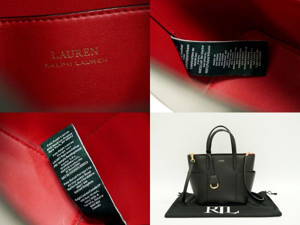 8 Ralph Lauren 2way Shoulder Bag Handbag Pochette Leather Black Bag