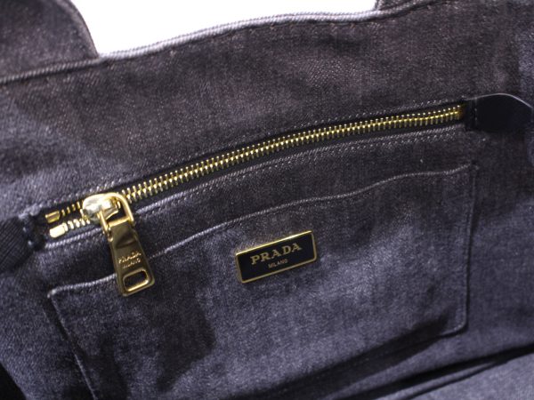 9 Prada Canapa Handbag Shoulder Bag 2 Way Bag Denim Dark Gray