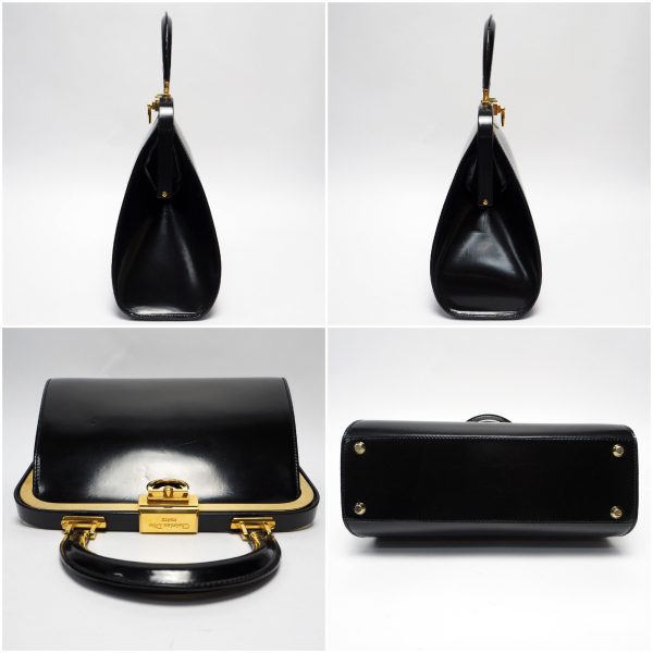 9 Christian Dior Shoulder Bag Leather Gold Metal Fittings Black