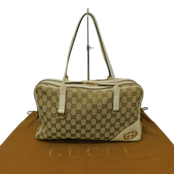 9 Gucci Boston Shoulder Bag GG Canvas Beige Gold Metal Fittings Large Capacity