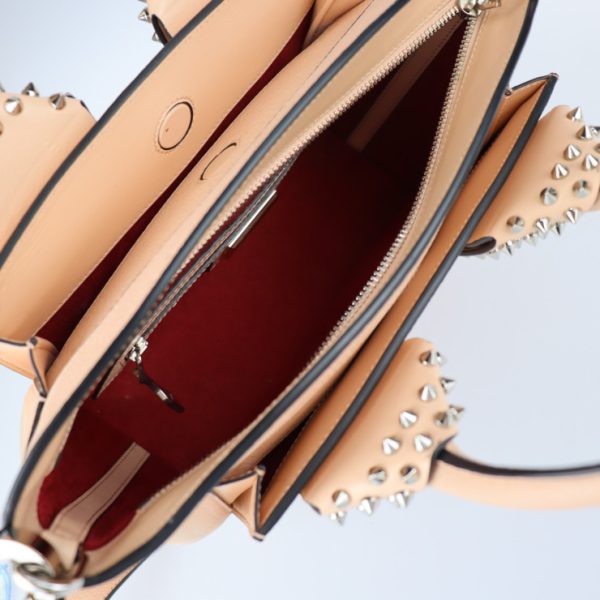 9 Christian Louboutin Eloise Small Shoulder Bag Leather Nude Peach Silver Hardware Spike Studs