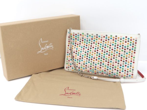 9 Christian Louboutin Ruby Posh Shoulder Clutch Bag Studs Leather Multicolor White