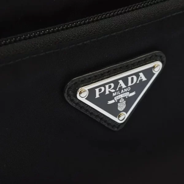 9 Prada Tessuto Saffiano Triangle Logo Nylon Saffiano Leather Travel Pouch Clutch Bag Black