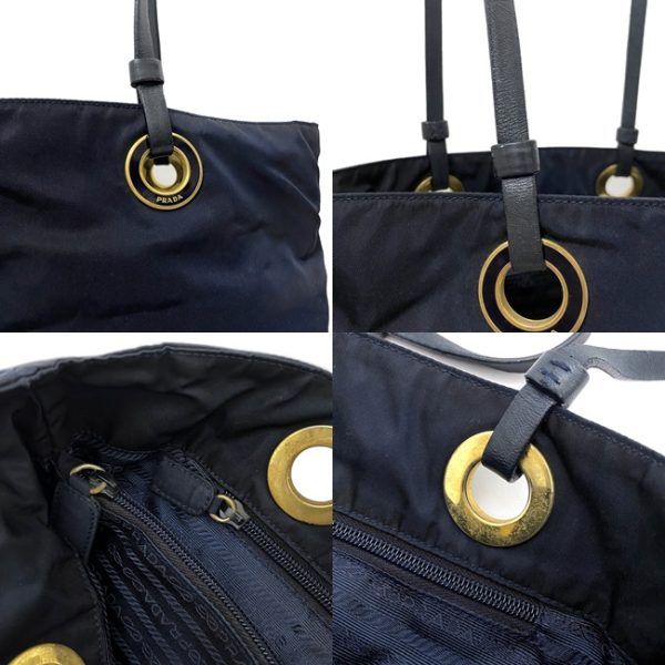 9 Prada Shoulder Bag Tote Bag Nylon Leather GP Navy Gold Test