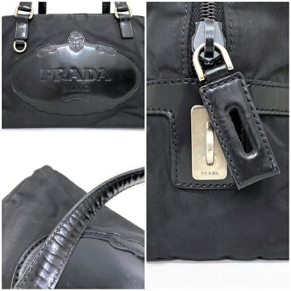 9 Prada Mini Boston Bag Handbag Leather Black Silver