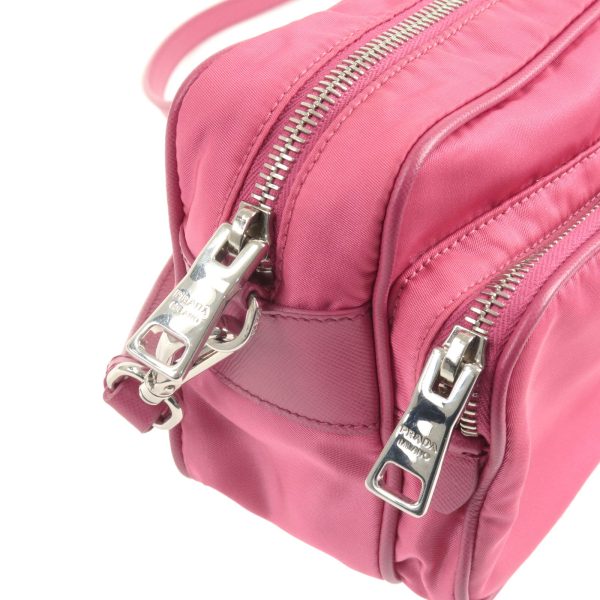 9 Prada Diagonal Shoulder Bag Nylon Leather Pink