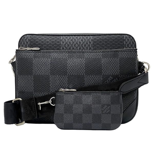 f15723 1 Louis Vuitton Shoulder Bag Trio Messenger Damier Graphite Canvas Leather Pouch Hanging Body Bag