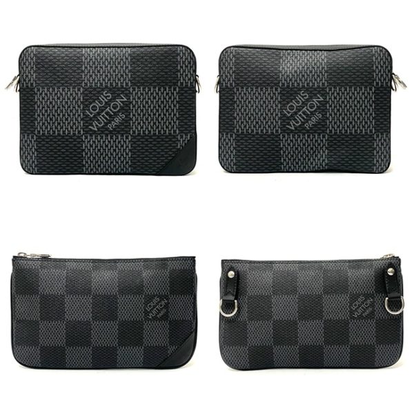 f15723 6 Louis Vuitton Shoulder Bag Trio Messenger Damier Graphite Canvas Leather Pouch Hanging Body Bag