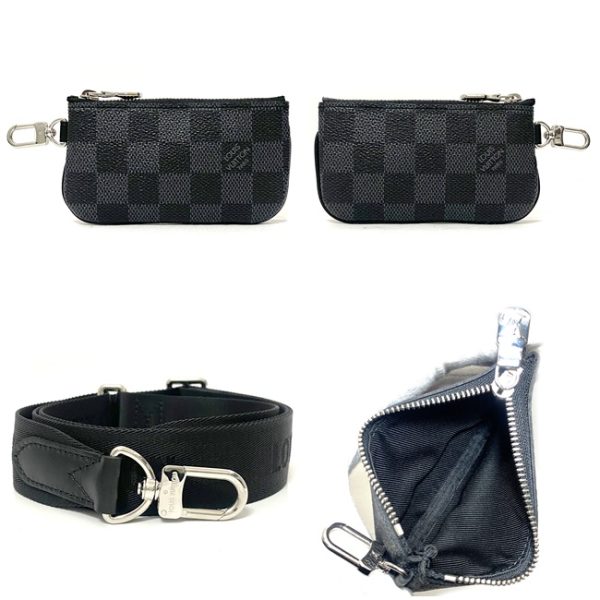 f15723 9 Louis Vuitton Shoulder Bag Trio Messenger Damier Graphite Canvas Leather Pouch Hanging Body Bag