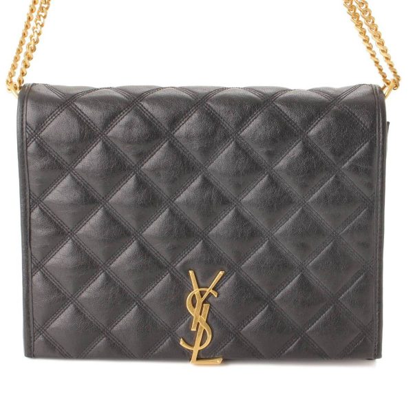 re sat sh w 00088 SAINT LAURENT YSL Logo Quilted Leather Chain Shoulder Bag