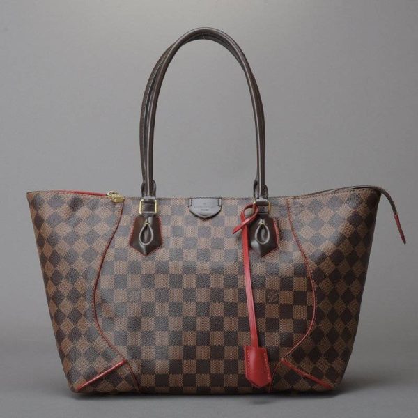 040706 606 2 Louis Vuitton Kaisa Tote MM Handbag Damier Leather Brown