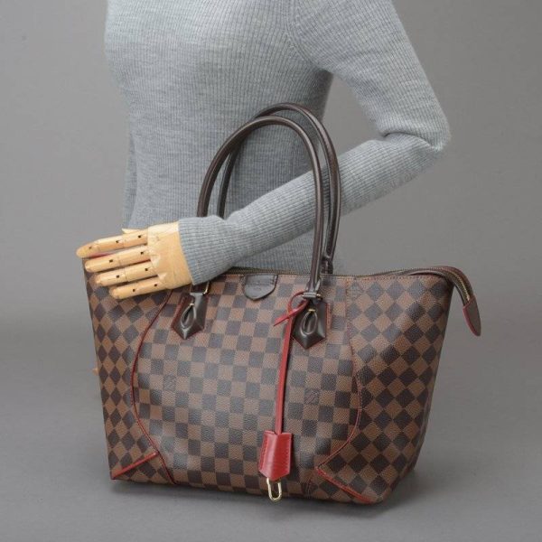 040706 606 7 Louis Vuitton Kaisa Tote MM Handbag Damier Leather Brown