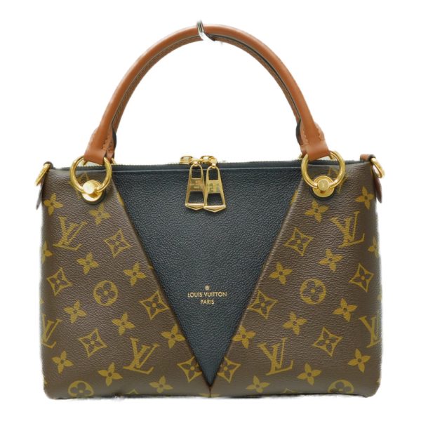 1 Louis Vuitton V Tote Handbag Monogram Brown Black Gold Metal Fittings