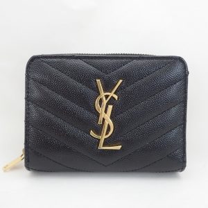 1 Saint Laurent Paris Round Zipper Bifold Wallet Black