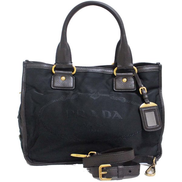 1 Prada 2 Way Tote Bag Black Nylon Leather