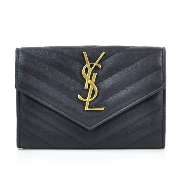 1 Saint Laurent Coin Case Card Dark Navy X Gold Leather