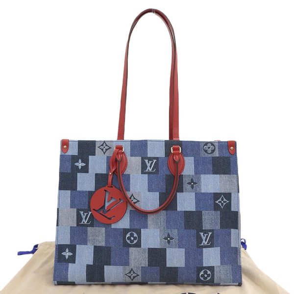 1 Louis Vuitton Monogram Denim On The Go GM 2 Way Bag Blue Red