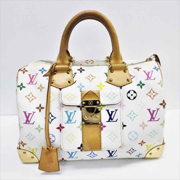 1 Louis Vuitton Speedy 30 Monogram Multicolor Handbag White