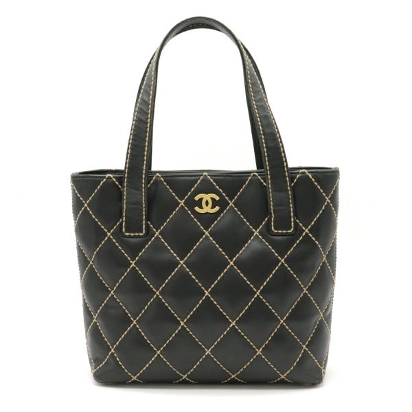 1 Chanel Wild Stitch Handbag Tote Bag Cocomark Leather Black Gold Hardware